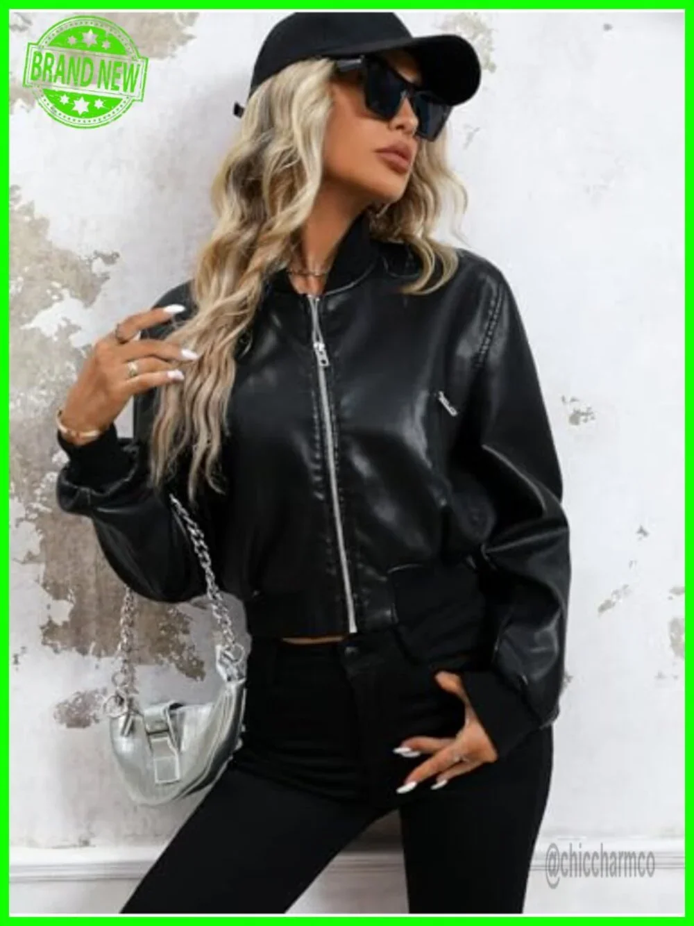 Women's Faux Leather Varsity Jacket Bomber Baseball Streetwear Coat